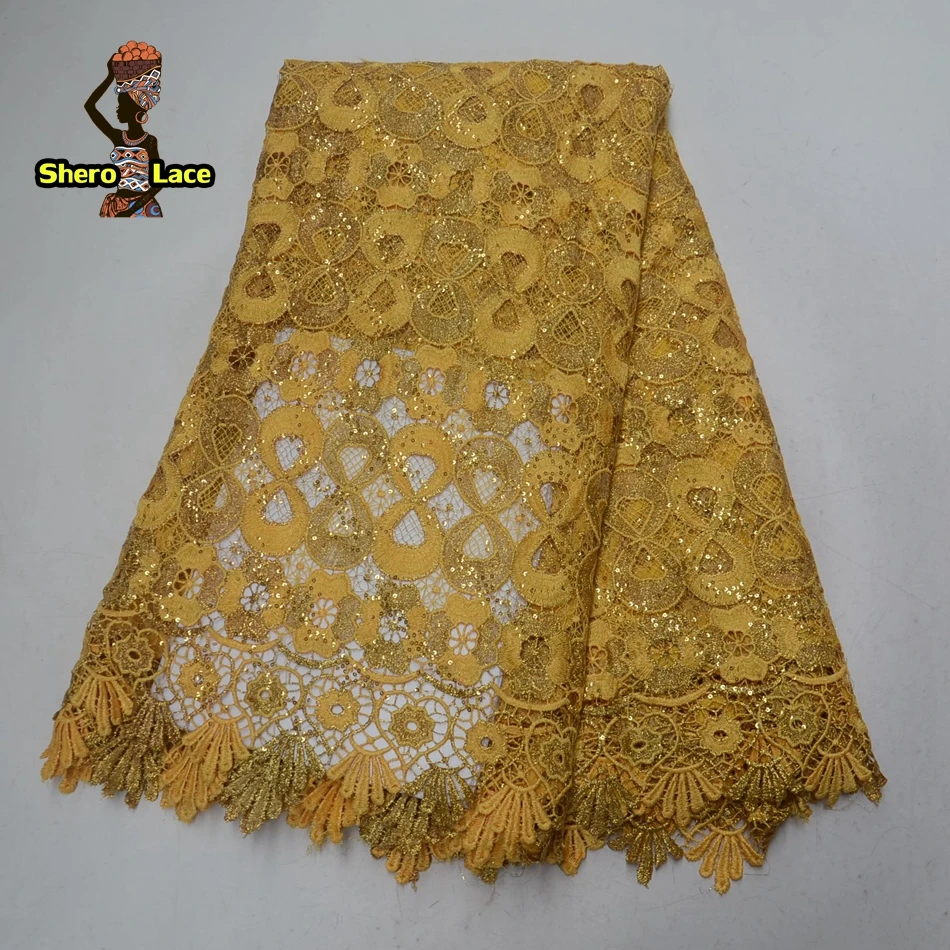 Нигерийская кружевная ткань новинка 2019 желтый африканский гипюр вышивка