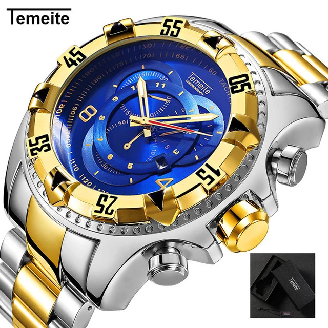Relogio TEMEITE Новинка года повседневные часы Мужская мода творческий тяжелый водостойкие наручные роскошные золотые синий полный сталь Masculino