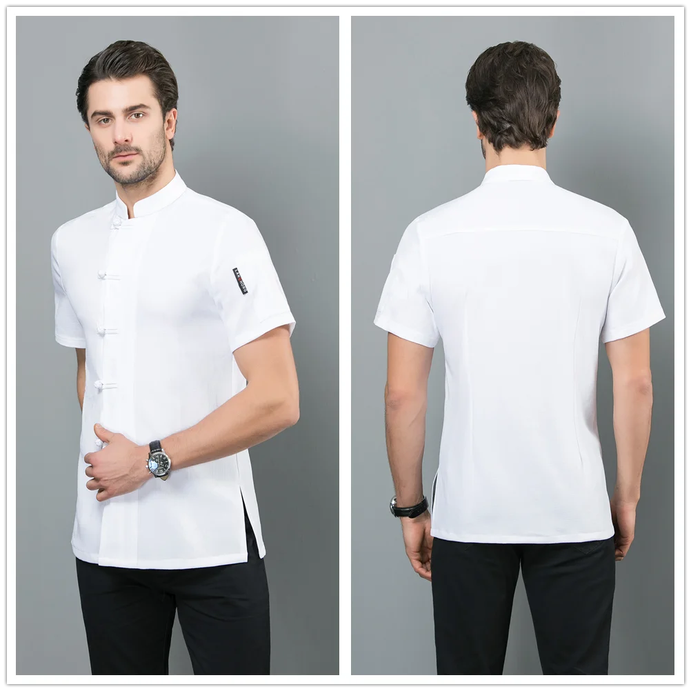 2019 Summer Unisex White Black Chef Jacket Barber Shirt Restaurant Kitchen Solid Color Short Sleeve Linen Work Uniform|Пиджак