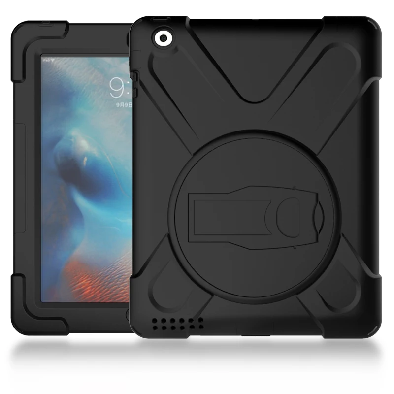 Чехол для iPad 2/3/4 iPad 3 iPad 4 9," планшет, прочный сверхмощный противоударный вращающийся защитный чехол с подставкой+ плечевой ремень