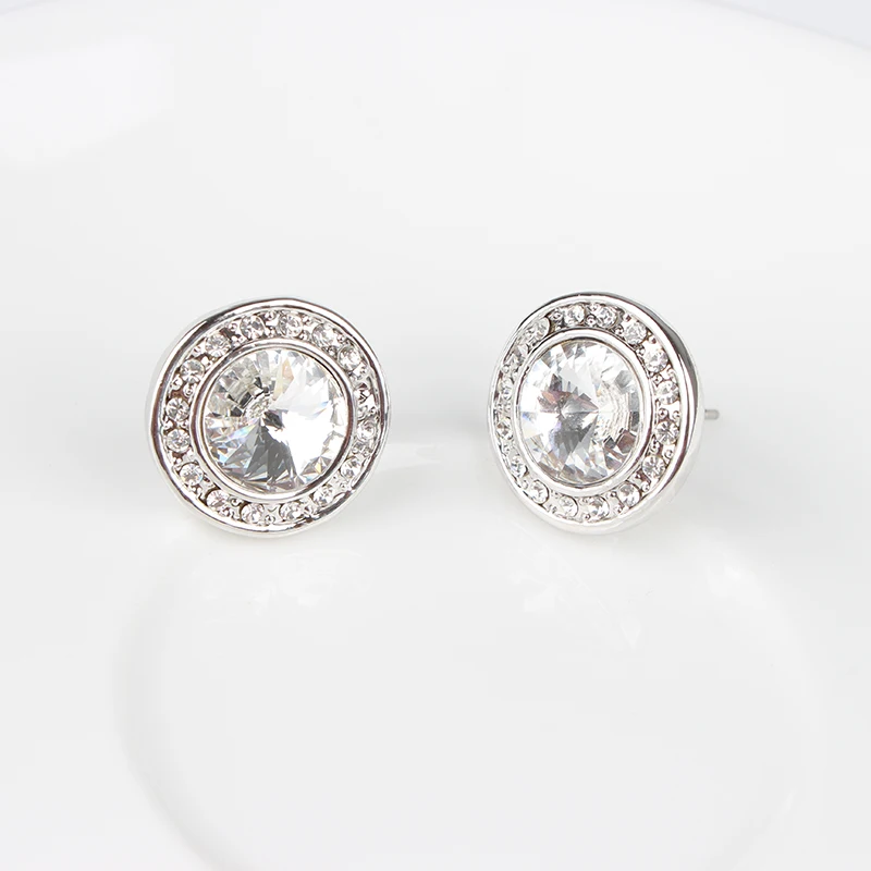 BeBella 1,4 см круглые Кристальные серьги-гвоздики с кристаллами от Swarovski модные ювелирные изделия Рождественский подарок для женщин девушек