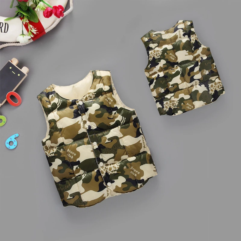 Зимний жилет для маленьких мальчиков Теплый детский Камуфляжный Модный милый