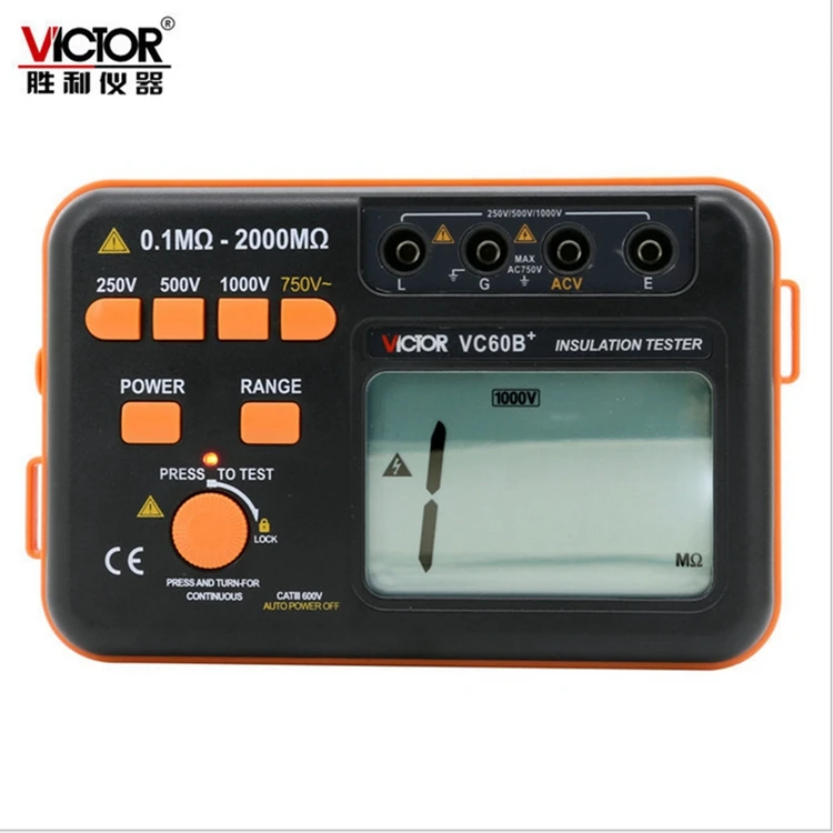 VC60B+ цифровой измеритель сопротивления изоляции Victor ЖК-измеритель МОМ DC/AC 0,1~ 2000 м ом 250 В/500 В/1000 в DC напряжение