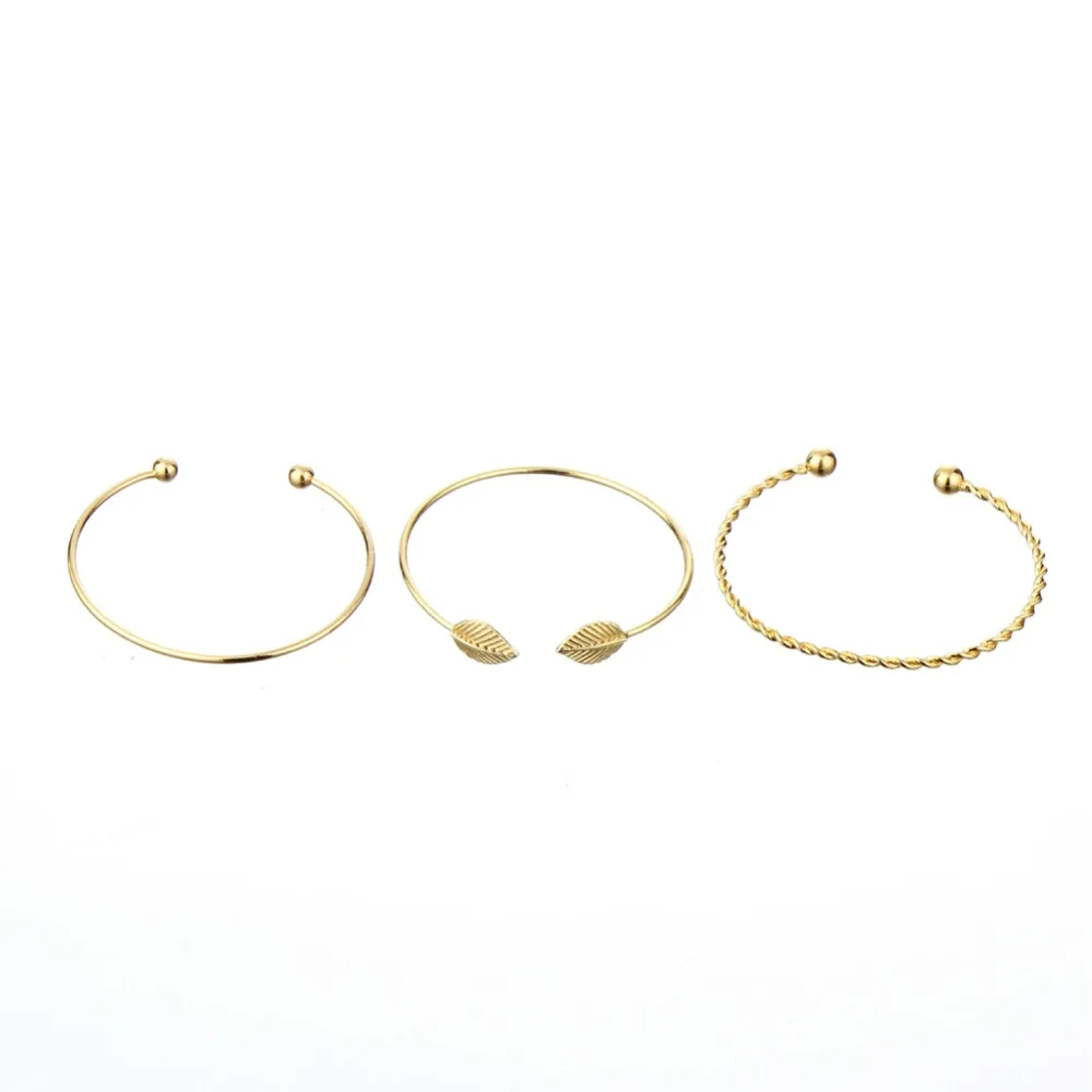3 Pcs/set Fashion Round Leaves Spiral Bangles Women Pretty Girl Punk Style Charm Bracelet Set Jewelry Statement Gift | Украшения и