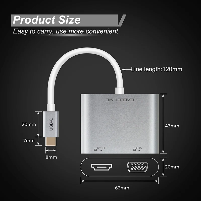 Концентратор USB C для HDMI VGA 2 в 1 Type к 4K концентратор ноутбуков и ПК Huawei Matebook X Macbook Air