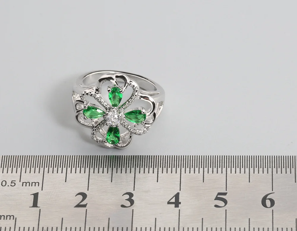

Fancy Green Stone 3*5mm Semi-precious Stone Silver Cool For Women Ring Q2395