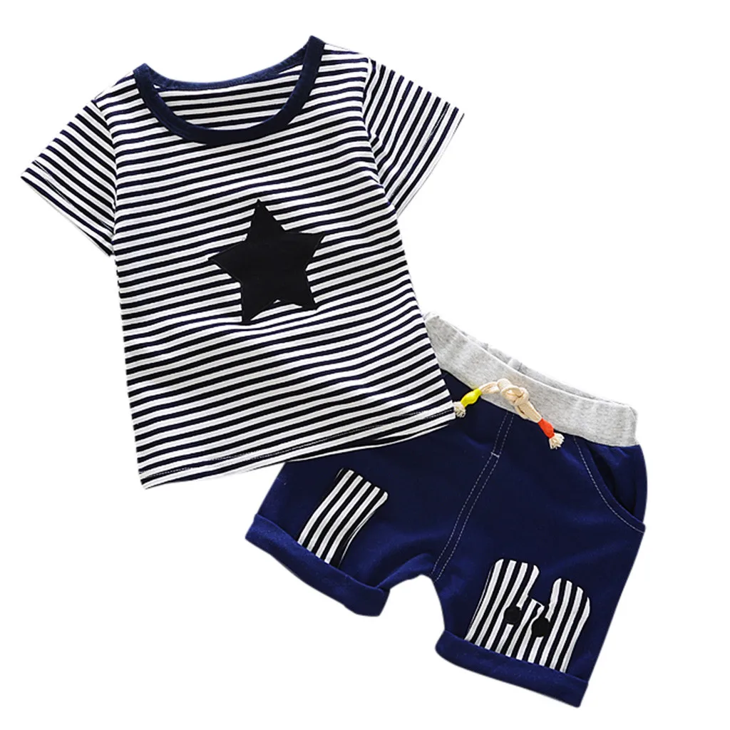 roupa infantil Toddler Kids Baby Boys Girls Outfits Clothes Stars T-shirt Top+Stripe Shorts Set Boy summer suit mickey #06 |