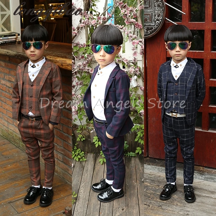 (Пиджак+жилетка+штаны+рубашка) костюмы для мальчиков приталенная одежда свадьбы