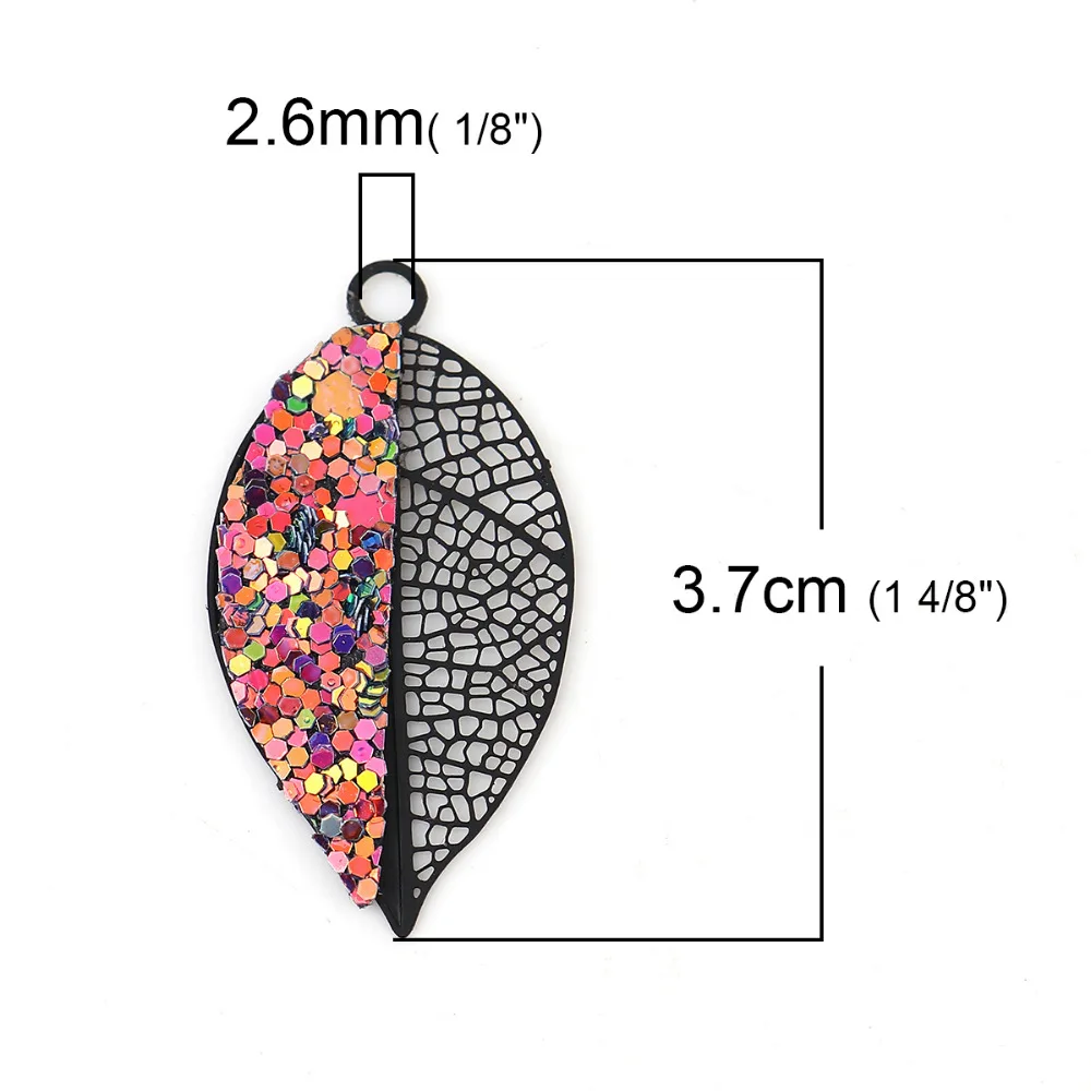 DoreenBeads медные кулоны в виде листьев черные разноцветные Блестящие Блестки