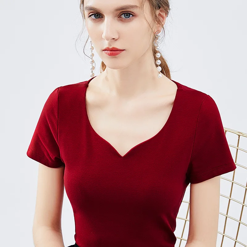 Классические летние женские модные топы с вишенкой винно-красного цвета простые