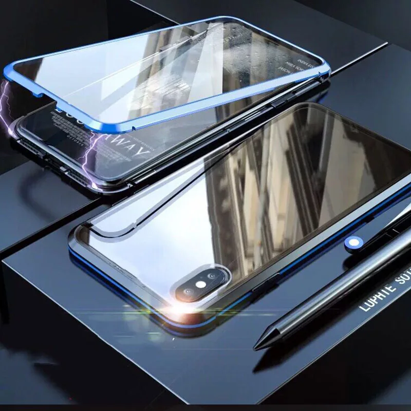 up Black Blue Модернизированный металлический магнитный чехол для iphone XS MAX XR, двухсторонняя, для стекла магнит 7 8 Plus 6s чехол Чехол Funda iphone 7 coque - Цвет: up Black Blue