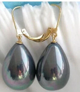 Одна пара красивых черных жемчужных сережек 16 мм x 12 мм|leverback earrings|leverback pearl earringspearl