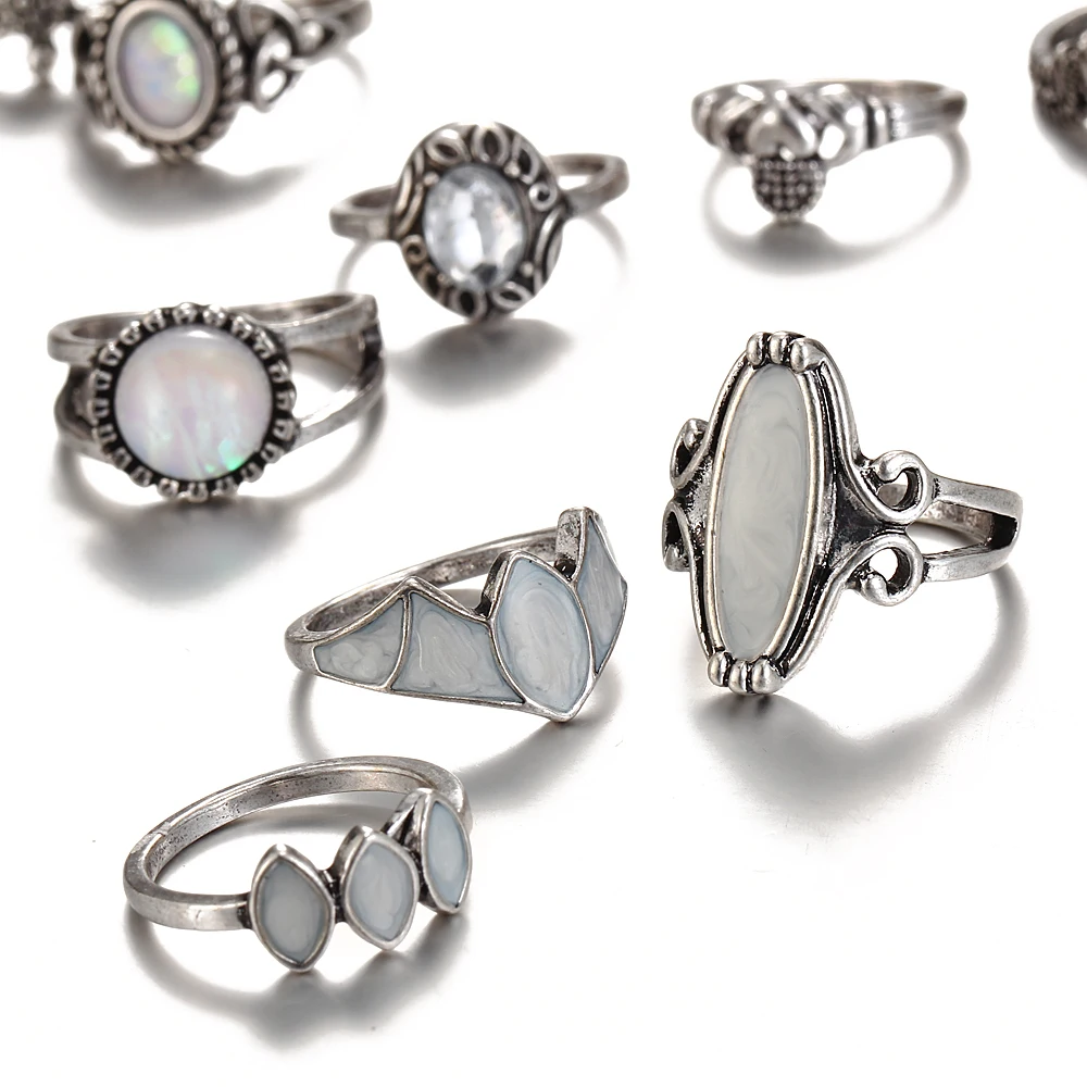 17 км Vintage Винтаж природный камень опал MIDI Ring Set для Для женщин Мода anillos сердце Корона костяшки Кольца Boho ювелирные изделия набор колец кольцо с камнем перстень мужской женские кольца 12 шт./лот