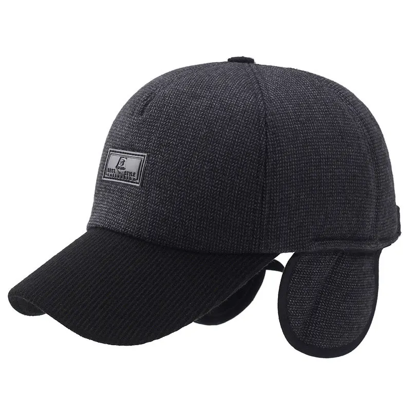 Мужская черная зимняя твидовая бейсболка с ушами|baseball cap|baseball cap with earscap ears |