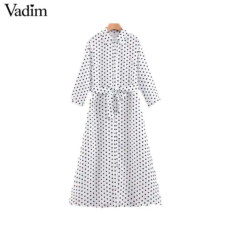 Женское элегантное платье vadim горошек печати лодыжки длина рубашка пояса