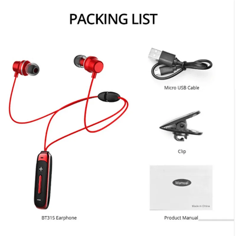 BT315 Bluetooth наушники-вкладыши Беспроводной наушники гарнитура бас спорт на