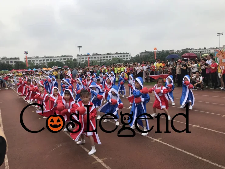 

New Party dress Halloween cosplay costume Kid boy girl Children Red Blue boxer costume Clothing Jumpsuit Coat and red gloves