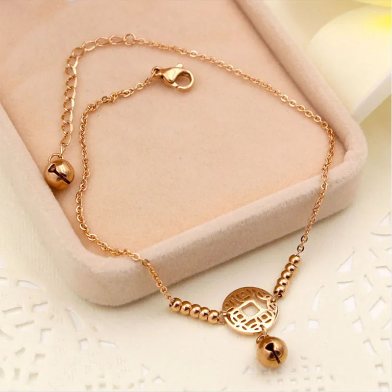 Горячие колокольчик ножной браслет розовое золото титана стали женщины девочка