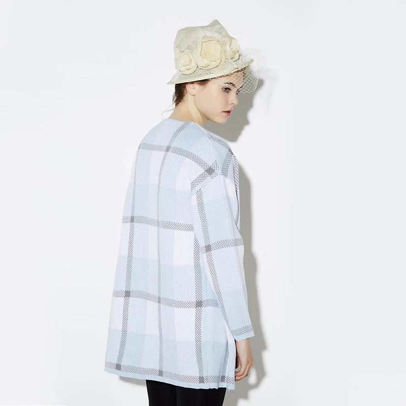 HYH HAOYIHUI 2018 Brand New Autumn Fashion Women Blue Plaid Casual Cardigan Single Button O-neck Long Sleeve coat |