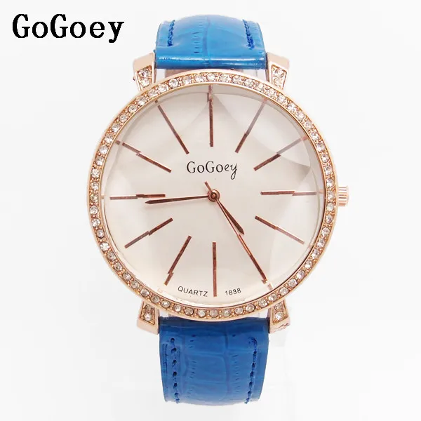 

Hot Sales Gogoey Brand Big Dial Rhinestone Leather Watch Women Ladies Crystal Dress Quartz Wristwatches GO108