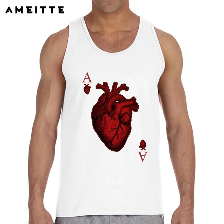 2019 модные майки с принтом Ace Hearts мужские новые рубашки без рукавов летние хипстерские Майки|Майки| |