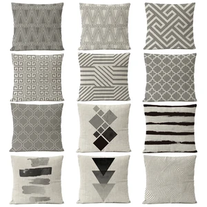 Наволочка для подушки в нордическом стиле, черно-серая, Геометрическая, льняная, серая, декоративная, в полоску, 2019