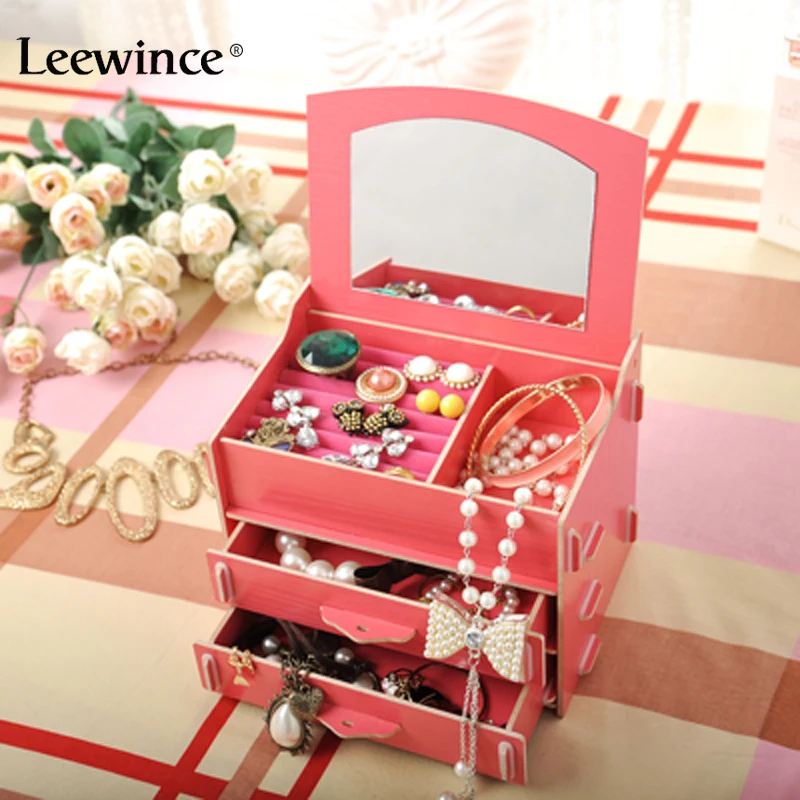 Leewince DIY Ювелирные Изделия окно с деревянной складной крышки коробки зеркалом|diy