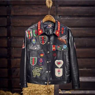 Retro black Женская куртка из натуральной кожи с вышивкой тигра, новинка года, модная тонкая короткая байкерская куртка - Цвет: Retro black