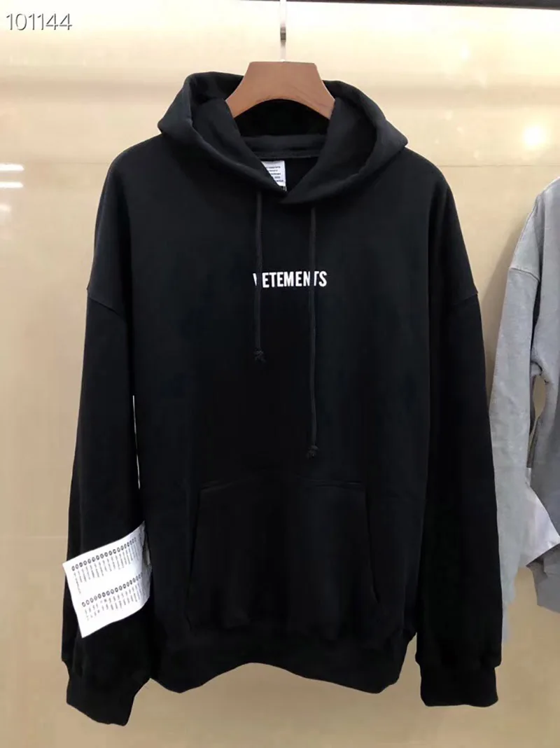 Vetements Толстовка Осень Зима Черный Серый Вышивка Vetements толстовки модные повседневные большие бирки Vetements пуловер