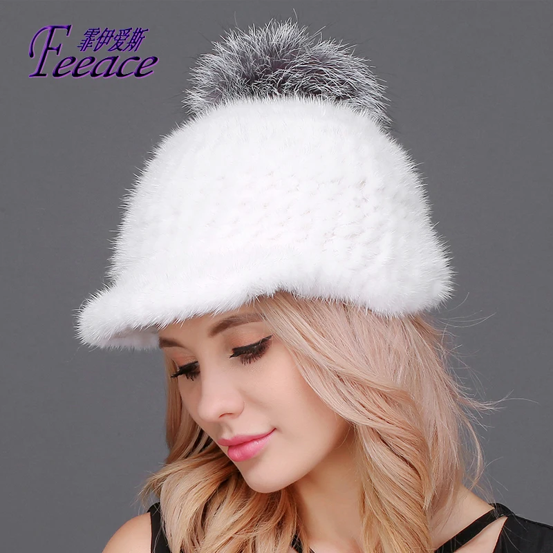 FEEACE Visors теплая зимняя шапка Серебряная лиса фу Норковая кепка норковая модные