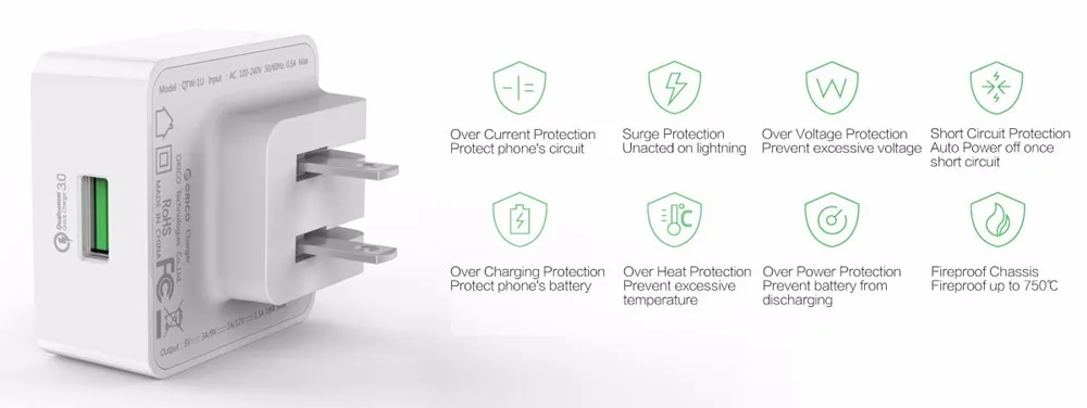 ORICO зарядное устройство для телефона Быстрая зарядка QTW-1U QC3.0 18 Вт Быстрое USB зарядное устройство для iPhone samsung Xiaomi huawei с 1 м бесплатным Micro USB кабелем