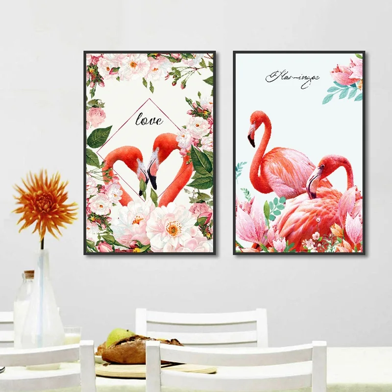 

Pink Flamingos Animals Canvas Art Wall Picture Birds Lover Couple Modern Print Poster Home Decoration Painting for Bedroom