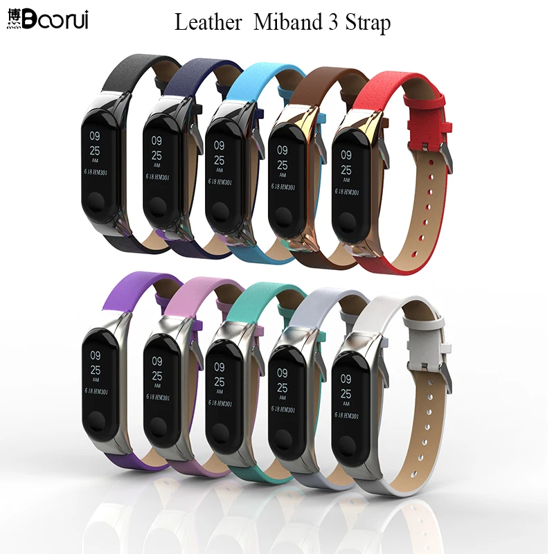 Кожаный ремешок BOORUI для Miband 3 умные аксессуары Xiaomi Mi Band сменный защиты от потери