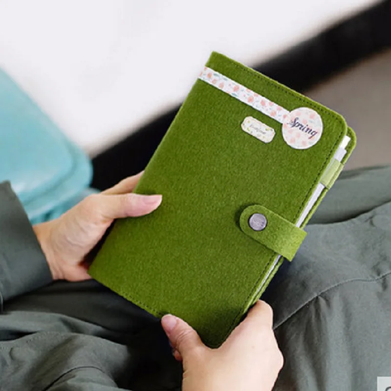 

A6 Felt Loose-leaf Notebook Cover Journal Memos Punching Folder Notepad Booklet With Iron Ring Motebook No Pa Office Supplies