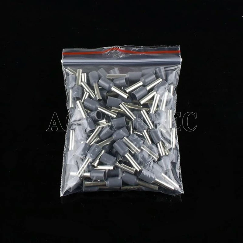 gray 100 шт. E2508 E2510 E2512 E2518 Изолированные Наконечники клеммный блок шнур конец провода разъем 2,5 мм2, обжимной Терминатор - Цвет: gray
