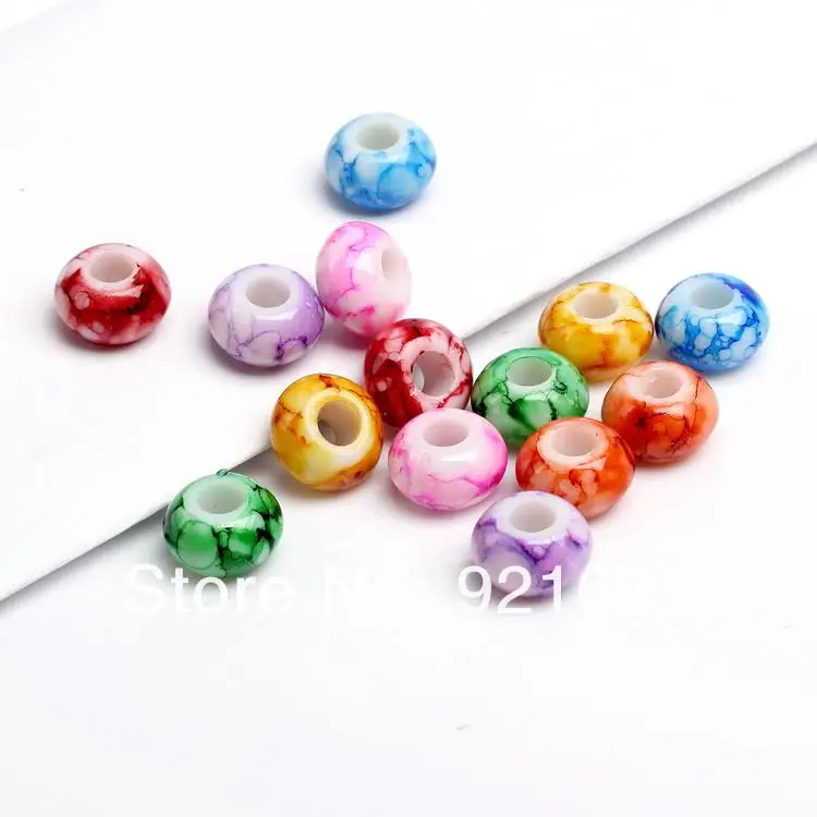 Бусины с большим отверстием, штампованные, цветные, 14х8 мм, подходят для браслета, акриловые, для создания ювелирных изделий, 100 шт/лот, D0289.