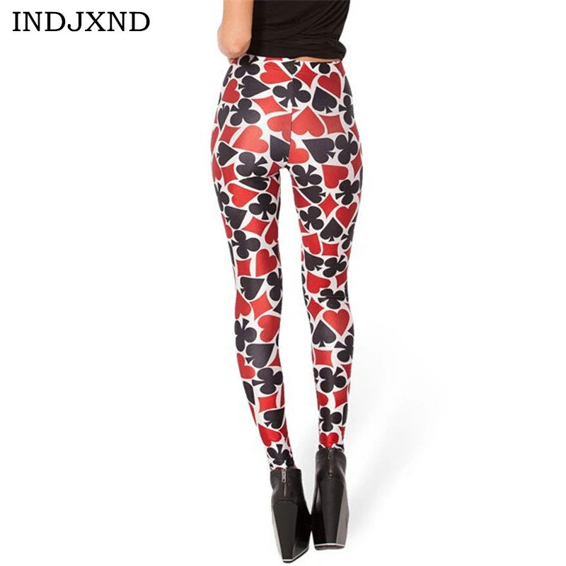 INDJXND Autumn Poker Flower Leggings Halloween Printed Fashion Stretch Female Leggins For Women Leggin Punk Rock Clothing