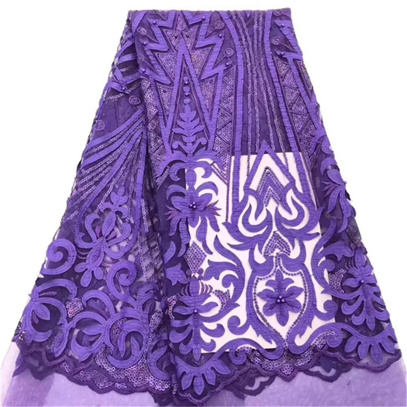 

New Design Nigerian French Lace Fabric High Quality African Lace Fabric Embroidered Beads Tulle Lace Fabric For Wedding Lace