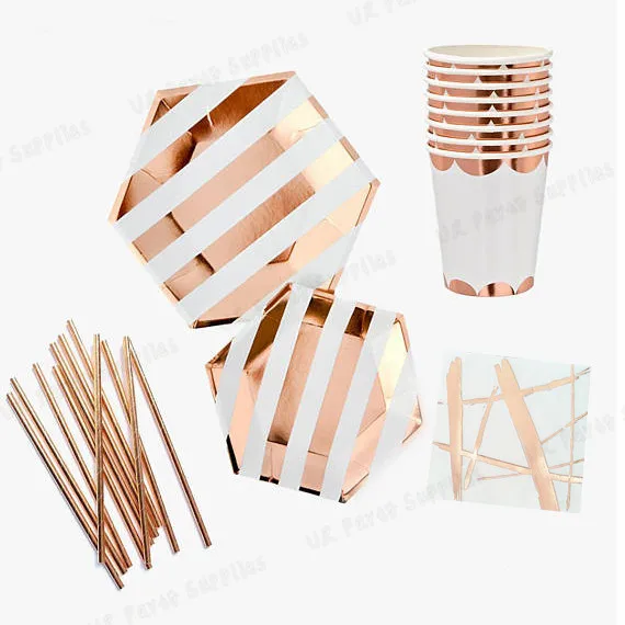 40 комплектов розовые золотые украшения из фольги шестиугольные бумажные тарелки