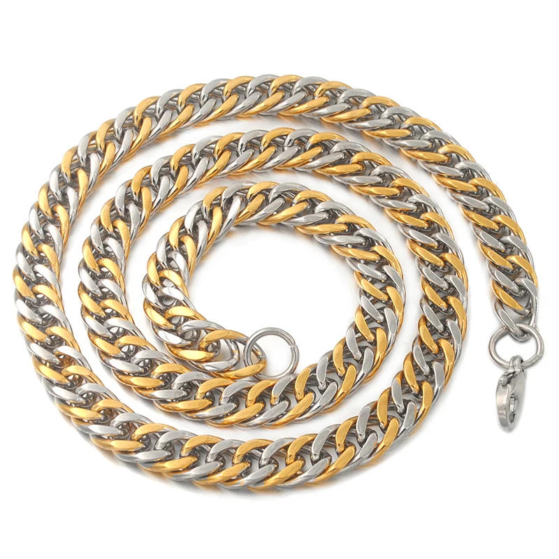 CHIMDOU 2 Tone fashion geometric necklace 8mm wide cut chains man's stainless steel accessories mens unisex jewelry bike style |