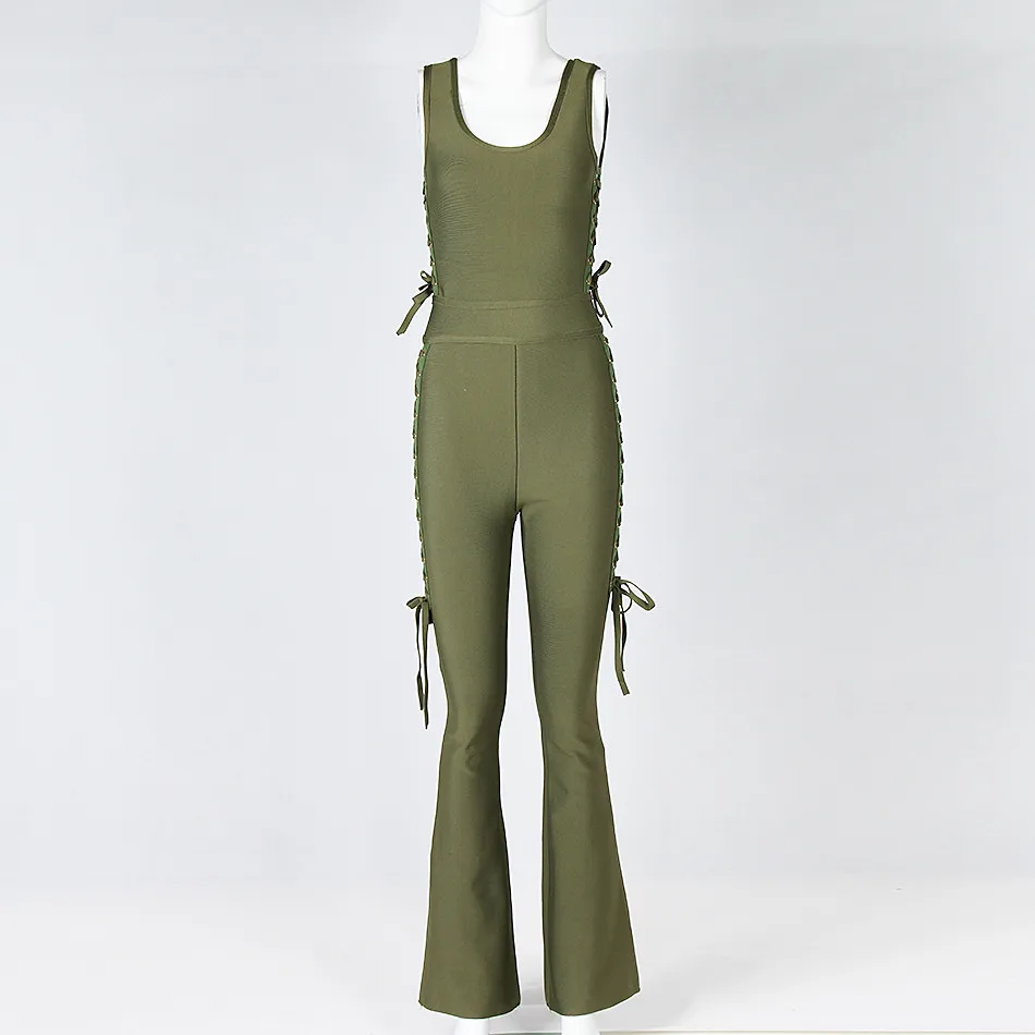 Женский комбинезон на шнуровке Amily.c Зеленый Вечерние бинезон с разрезом весна