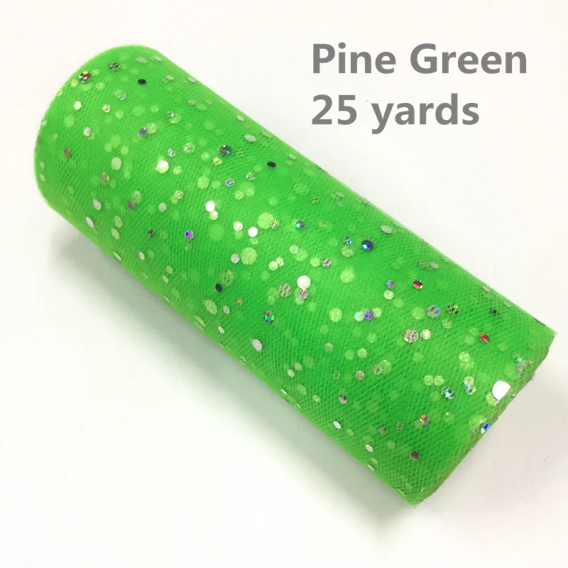 Pine Green Белый розовый блеск рулон тюля с блестками 25 ярдов 15 см катушка пачка Свадебная отделка органзы лазер DIY ремесло день рождения поставки - Цвет: Pine Green