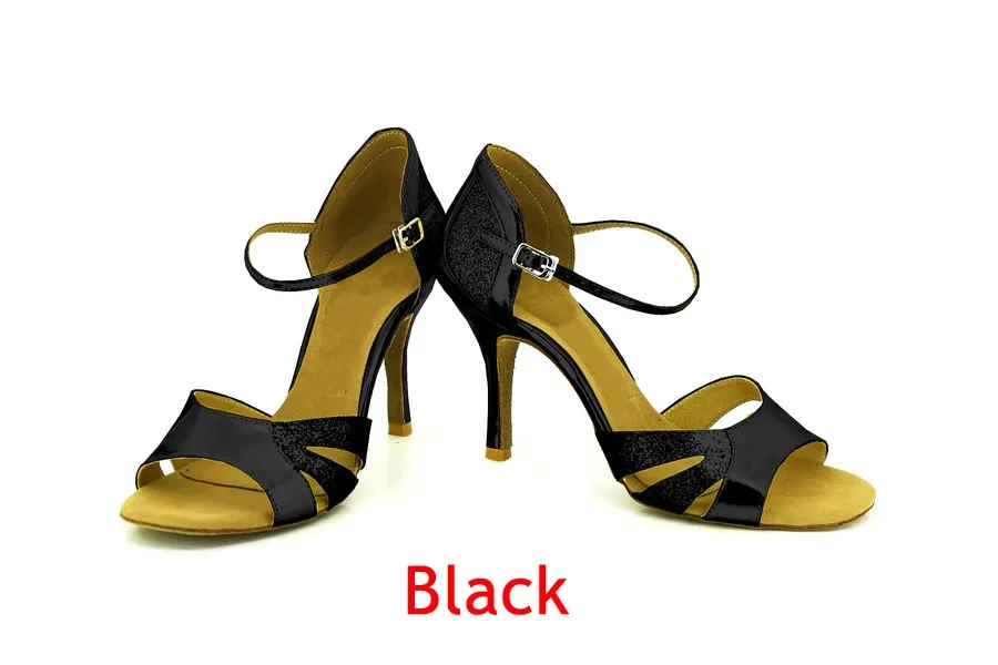 black heel 7.5cm Обувь для латинских танцев; блестящие туфли для танцев; женские кроссовки; цвет черный, красный, золотой, синий; вечерние туфли для вальса; мягкая подошва; JuseDanc - Цвет: black heel 7.5cm