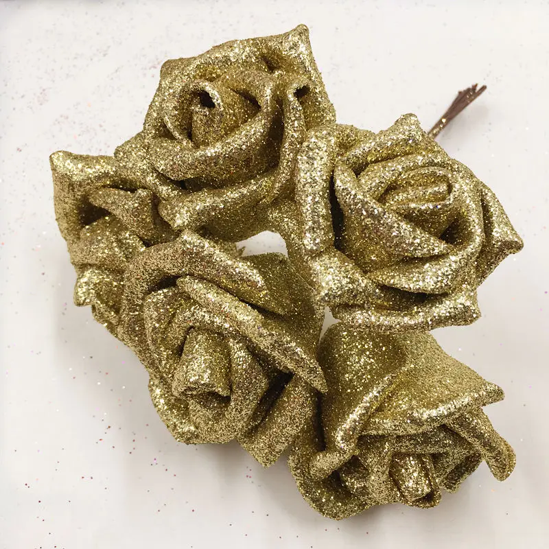 golden HINDJEF 5 шт./(6 см) искусственный золотой пузырь букеты розы питания Свадебные украшения DIY красный wreath collage искусственные цветы - Цвет: golden