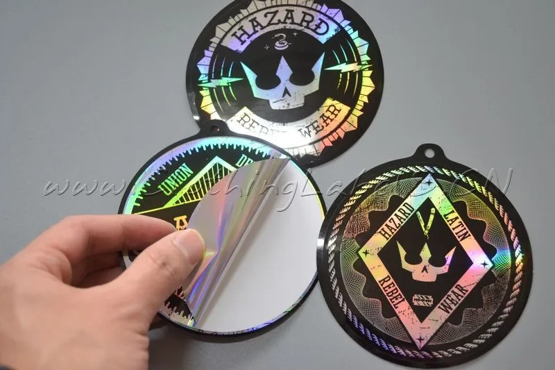 

Custom hologram printed sticker, reflection effect, use in different way as hang tag or sticker