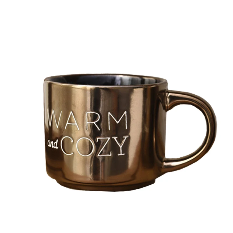 Classical Retro Metal Coffee Cups Ceramics Nordic Style Golden Handgrip Mugs 400ml Handmade Milk Cup Mug Best Gifts | Дом и сад