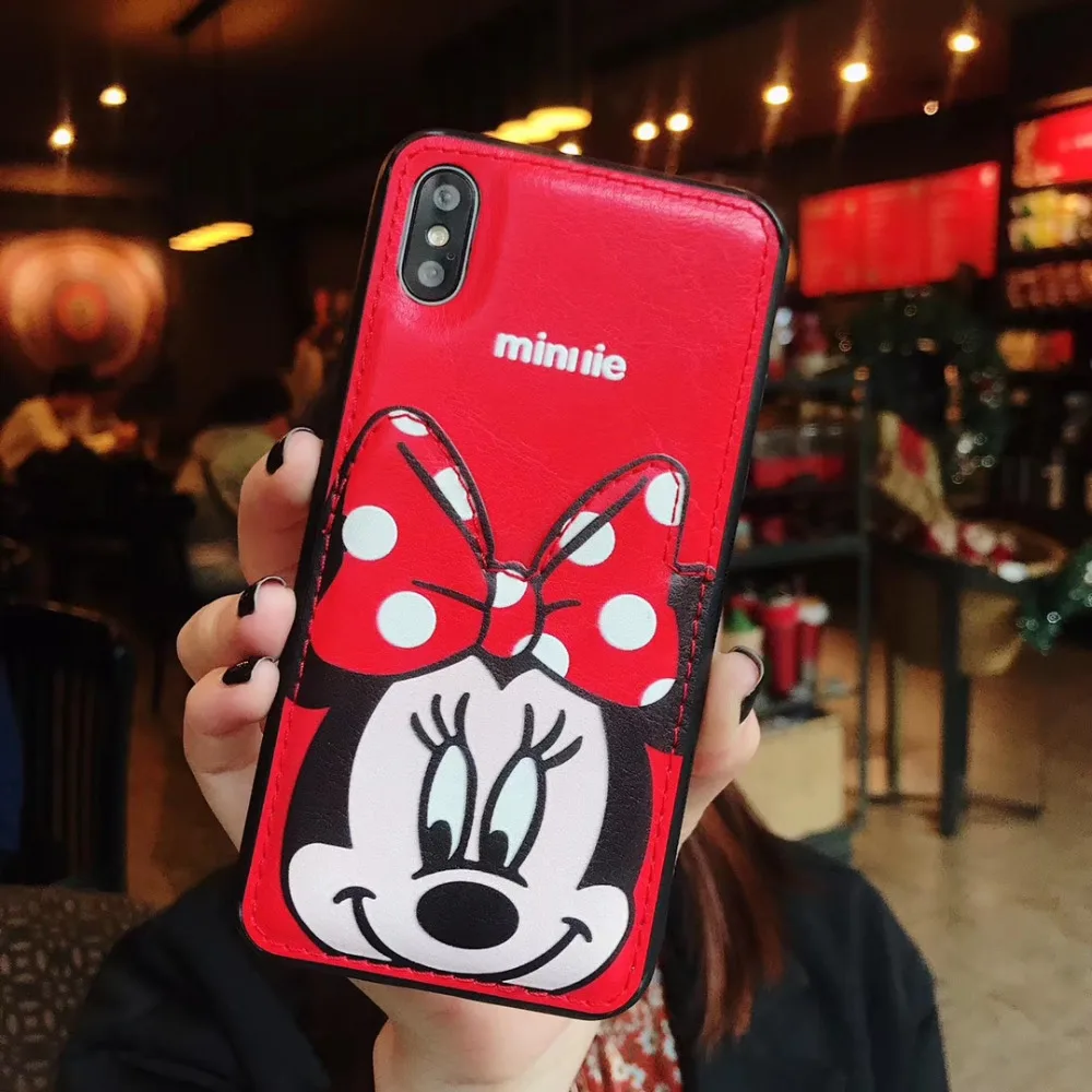 RMJ-DNA чехол для телефона с Микки и Минни Маус для iPhone X, 6, 6 S, 8, 7 Plus, мягкий чехол из искусственной кожи с мультипликационным принтом для iPhone 7, 6s, XR, XS, MAX