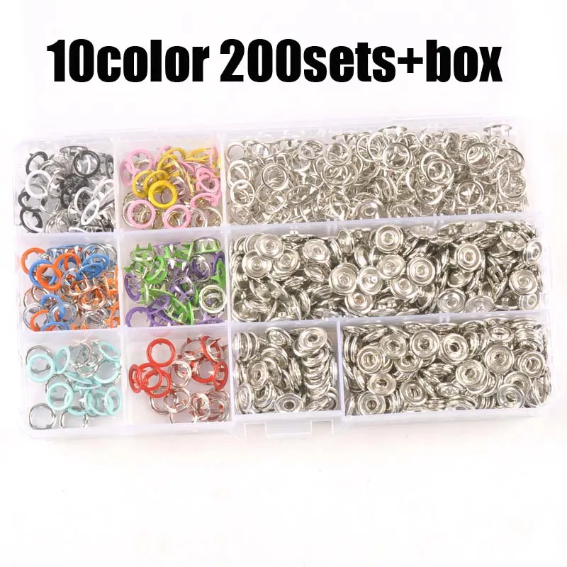 200sets box Плоскогубцы инструмент+ серебристые металлические кнопки для детского комбинезона пряжки одежды пришить пресс шпильки крепеж 9,5 мм кнопка костюм C2318 - Цвет: 200sets box