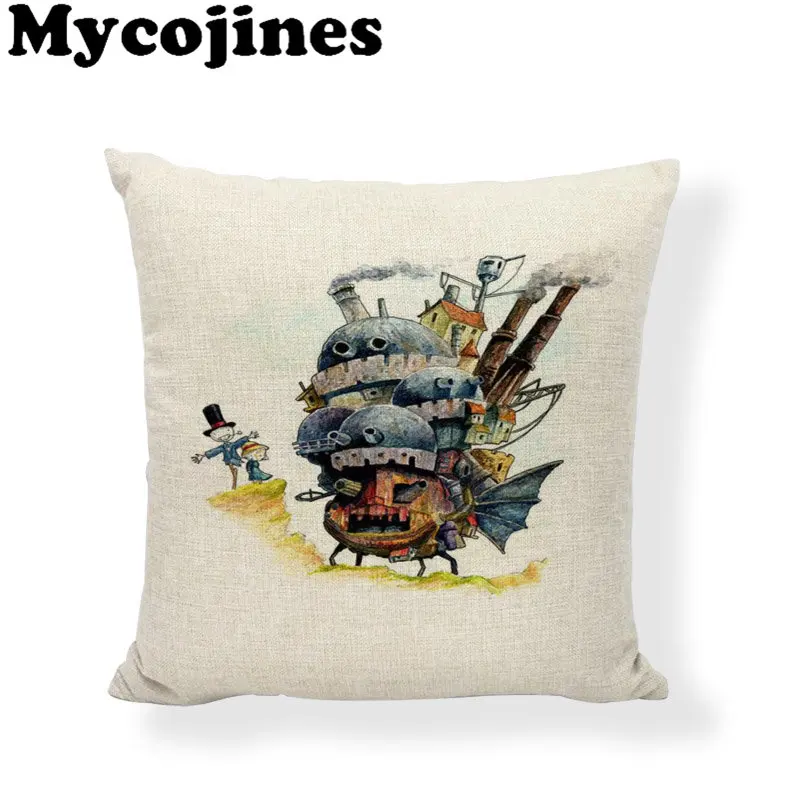 Cartoon Cushion Cover 45x45cm Animation Woman Child Green Home Bedroom Dormitory Sofa Decoration Linen Holiday Gift Pillow Case | Дом и сад