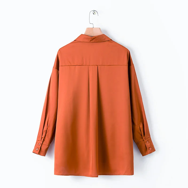 Для женщин твердых атласная Oversize рубашка Блузка с длинными рукавами асимметрии